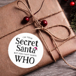 Sticker Rond Cute moderne noir blanc Secret Santa Hat Aquarelle