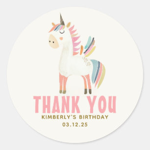 Sticker Rond Cute Moderne Pastel Unicorn Merci