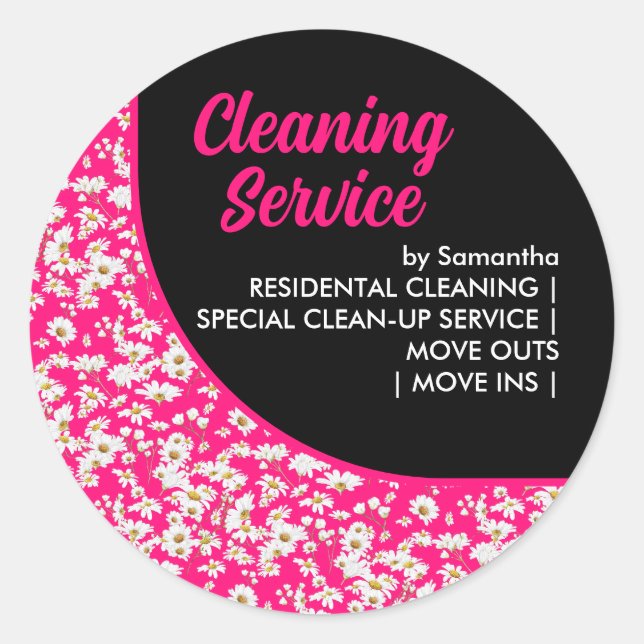 Sticker Rond Cute Moderne Rose Motif Floral Girly (Devant)