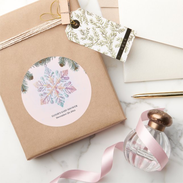 Sticker Rond Cute Moderne Snowflakes hiver Baby shower mignon (Cadeaux)