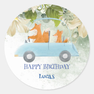 Sticker Rond Cute MOM enfant Fox Safari jungle Zoo fête d'anniv