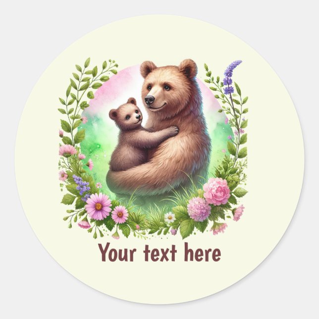 Sticker Rond Cute Momma baby bear customizable (Devant)