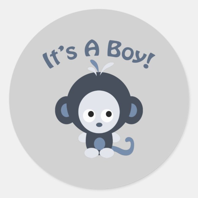 Sticker Rond Cute Monkey - C'est un garçon ! (Devant)