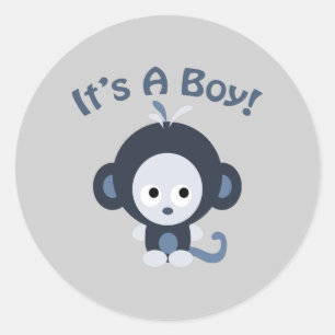 Sticker Rond Cute Monkey - C'est un garçon !