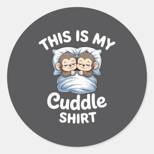 Sticker Rond Cute Monkey Sleep Couple This Is My Cuddle  (Devant)