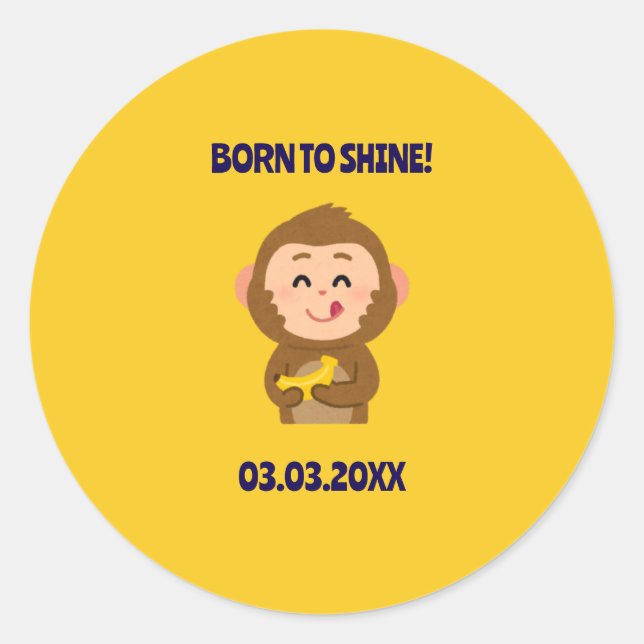 Sticker Rond Cute Monkey thème Baby shower garçon (Devant)
