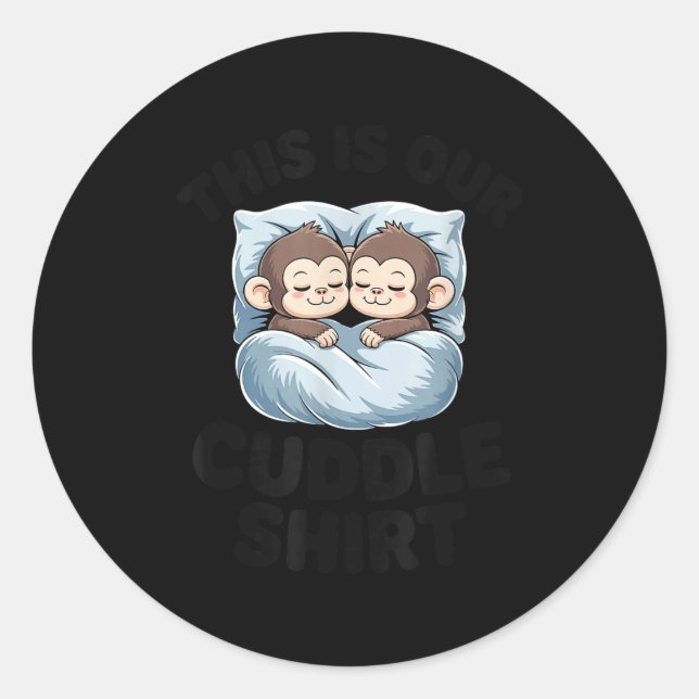 Sticker Rond Cute Monkeys Snuggle This Is Our Cuddle  (Devant)