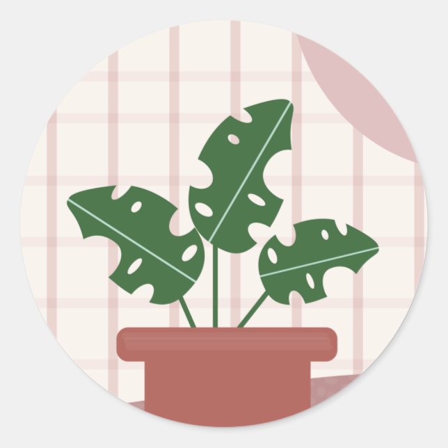 Sticker Rond Cute Monstera Plantes Cadre Bohème Design (Devant)