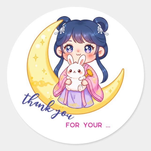 Sticker Rond Cute Moon Bunny Girl  (Devant)