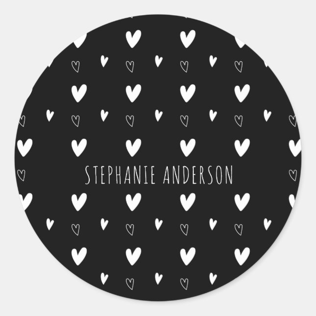 Sticker Rond Cute Motif de Coeur Scandinave Noir Personnalisé (Devant)
