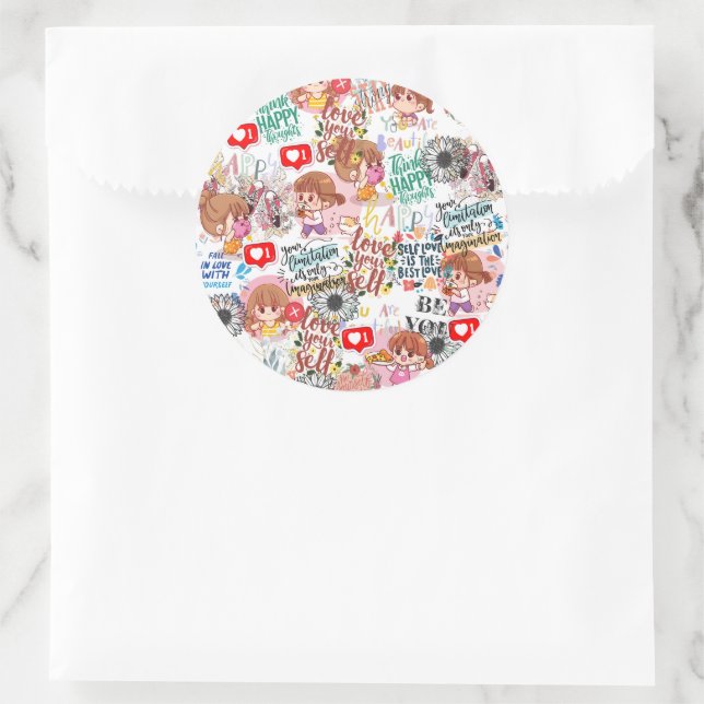 Sticker Rond Cute Motivational – Positive Quote Kawaii  (Sac)