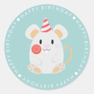 Sticker Rond Cute Mouse Joyeux anniversaire