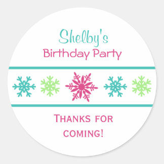 Sticker Rond Cute Multicolor Flocon de neige fête d'anniversair