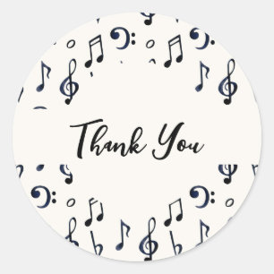 Sticker Rond Cute Musical Notes Motif Merci