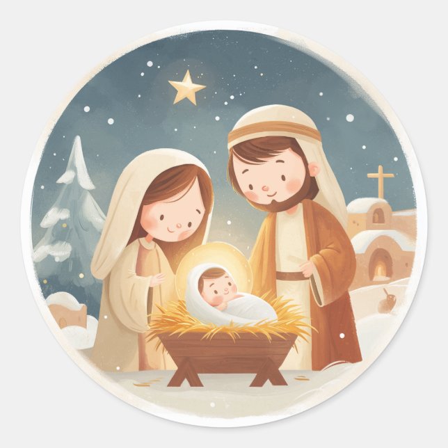 Sticker Rond Cute Nativity Christmas (Devant)