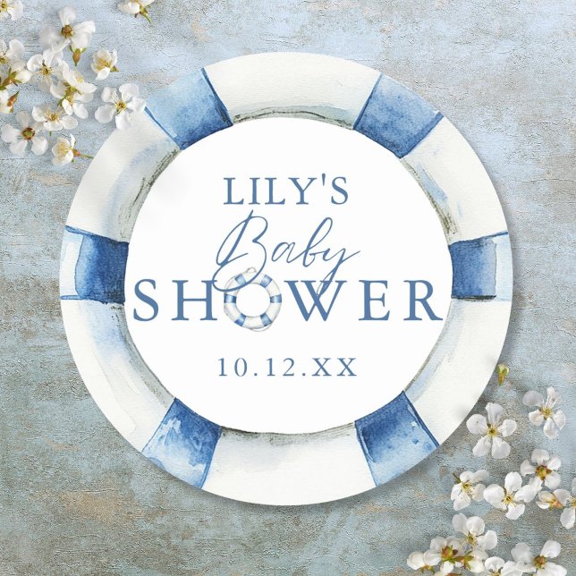 Sticker Rond Cute Nautical Ocean Lifebuoy Baby shower Favoriser (Cute Nautical Ocean Lifebuoy Baby Shower Favor Classic Round Sticker)