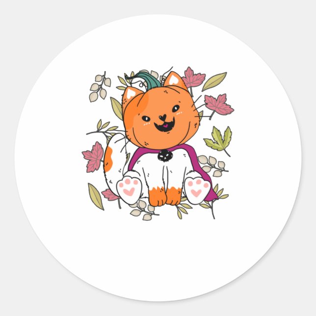 Sticker Rond Cute Neko Kitten Citrouille Masque Drôle Hallowe (Devant)