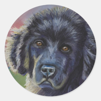 Sticker Rond Cute Newfoundland Puppy Dog Art -