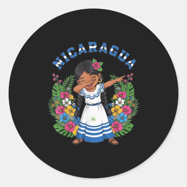 Sticker Rond Cute Nicaragua fille Dabbing traditionnelle robe a (Devant)