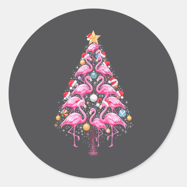 Sticker Rond Cute Nk Flamingo Christmas Tree Santa Hat Trocal P (Devant)