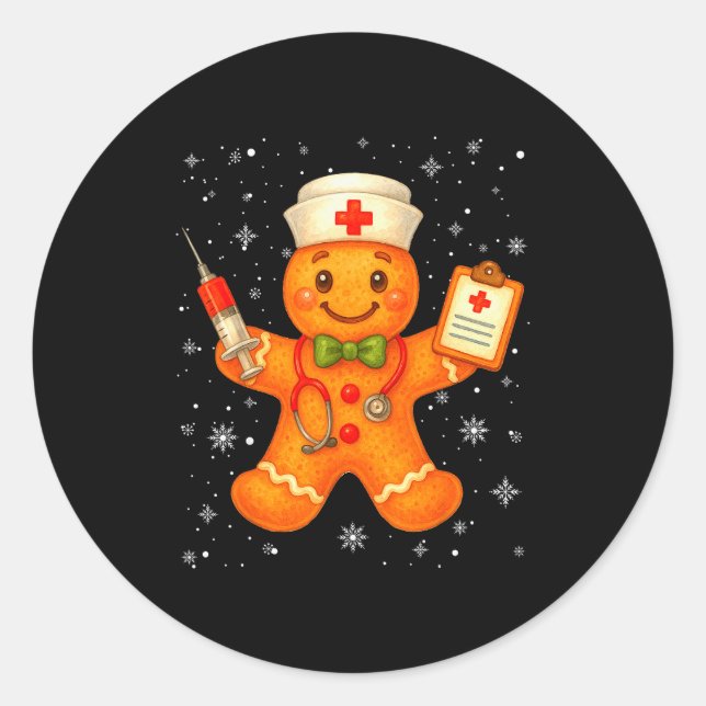 Sticker Rond Cute Nurse Gingerbread Pjs Christmas Xmas Nurse Rn (Devant)
