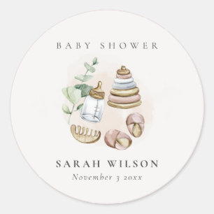 Sticker Rond Cute Nursery Essential Baby shower de fille rose f