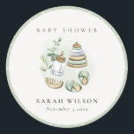 Sticker Rond Cute Nursery Essential Baby shower vert feuille<br><div class="desc">Pour toute autre personnalisation ou tout autre élément correspondant,  n'hésitez pas à me contacter à l'adresse yellowfebstudio@gmail.com</div>