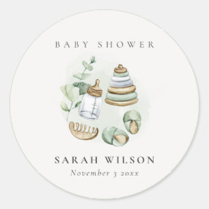 Sticker Rond Cute Nursery Essential Baby shower vert feuille