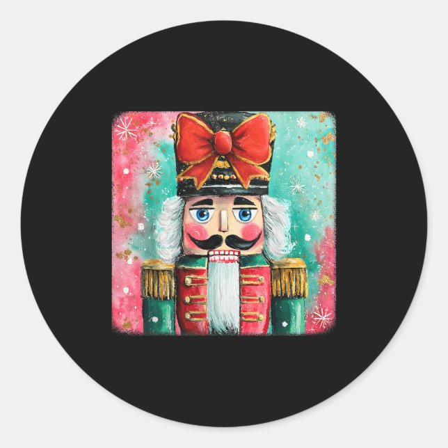 Sticker Rond Cute Nutcracker Xmas Bows Christmas Pjs Girl Women (Devant)