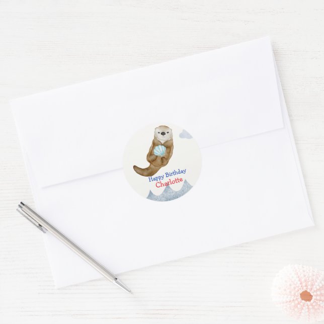 Sticker Rond Cute Ocean Otter Scallops fête d'anniversaire (Enveloppe)