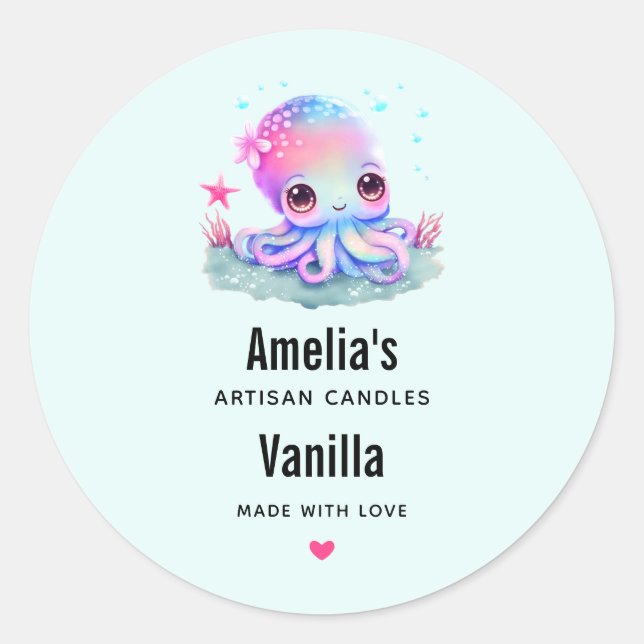 Sticker Rond Cute Octopus Sea Creator Candle Business (Devant)