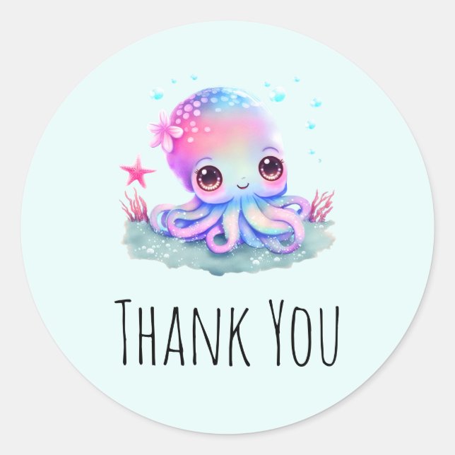 Sticker Rond Cute Octopus Sea Creator Merci (Devant)