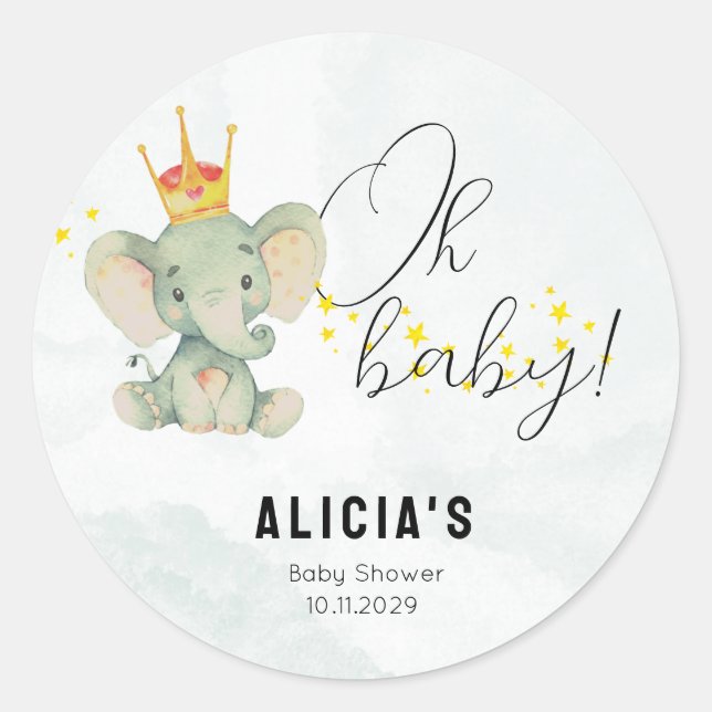 Sticker Rond Cute Oh Baby Gender Neutral Elephant Thank You (Devant)