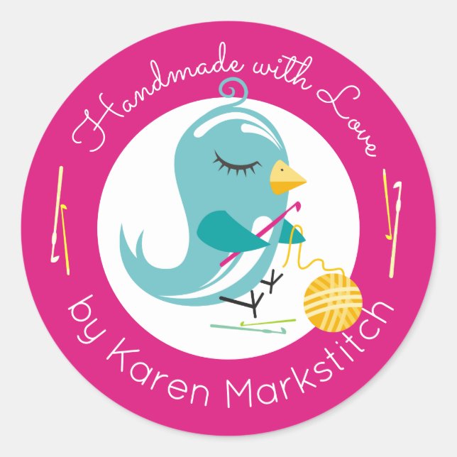 Sticker Rond Cute oiseau crochet fil crochet fait main avec amo (Devant)