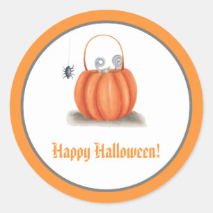 Sticker Rond Cute Orange Citrouille Trick ou Treat Halloween
