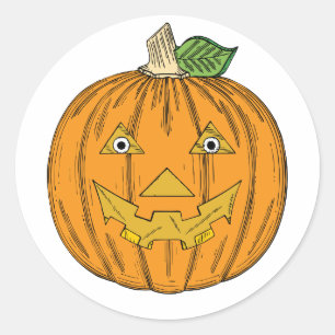 Sticker Rond Cute Orange Jack-o'-lantern Citrouille