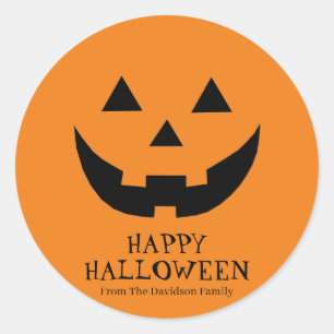 Sticker Rond Cute orange Jack-o'-lantern texte personnalisé Hal