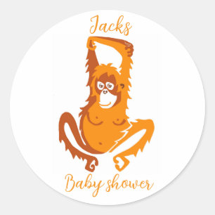 Sticker Rond Cute ORANGUTAN - Animal - Baby shower - Personaliz
