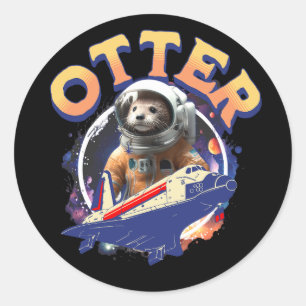 Sticker Rond Cute Otter Astronaut Navette spatiale Cadet