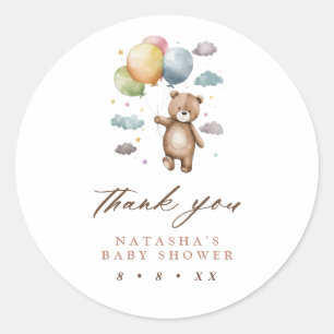 Sticker Rond Cute Ours et ballons Baby shower Merci