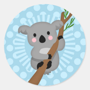 Sticker Rond Cute Ours Koala - Polka bleu point