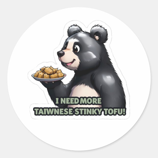 Sticker Rond Cute Ours Noir Taïwanais Aime Le Tofu Stinky (Devant)