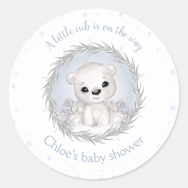 Sticker Rond Cute Ours Polaire Baby shower Garçon d'hiver Blanc (Devant)