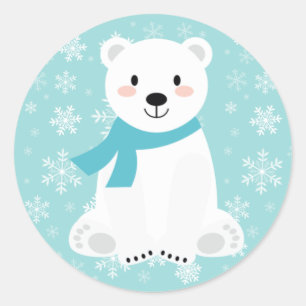 Sticker Rond Cute Ours Polaire Hiver Flacon de neige Turquoise