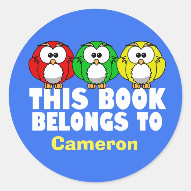 Sticker Rond Cute Owl Ce Livre Appartient À (Devant)