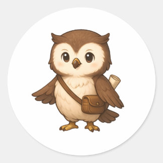 Sticker Rond Cute Owl Illustration – Okojo and Friends Illust
