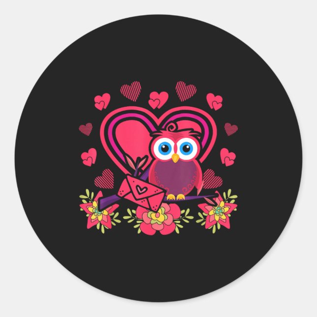 Sticker Rond Cute Owl Valentines Day Gift Bird Owl  (Devant)