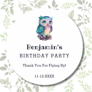 Sticker Rond Cute Owl Woodland Animal Anniversaire de enfant Me