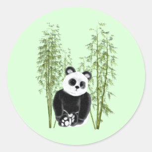 Sticker Rond Cute Panda assise en bambou