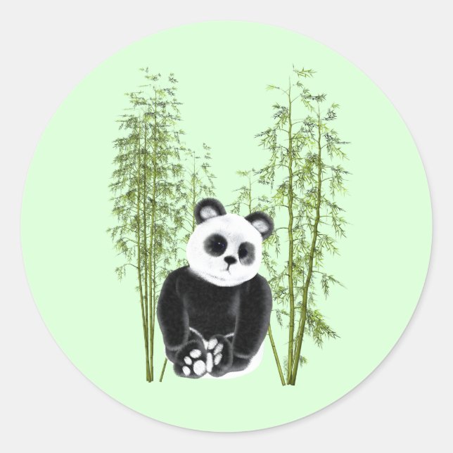 Sticker Rond Cute Panda assise en bambou (Devant)